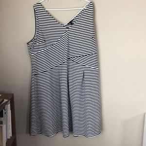 Lane Bryant Navy/white striped sleeveless dress